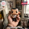 Vinyl figure of a short-haired man in a white shirt and black pants holding a microphone in a hand with tattoos.!