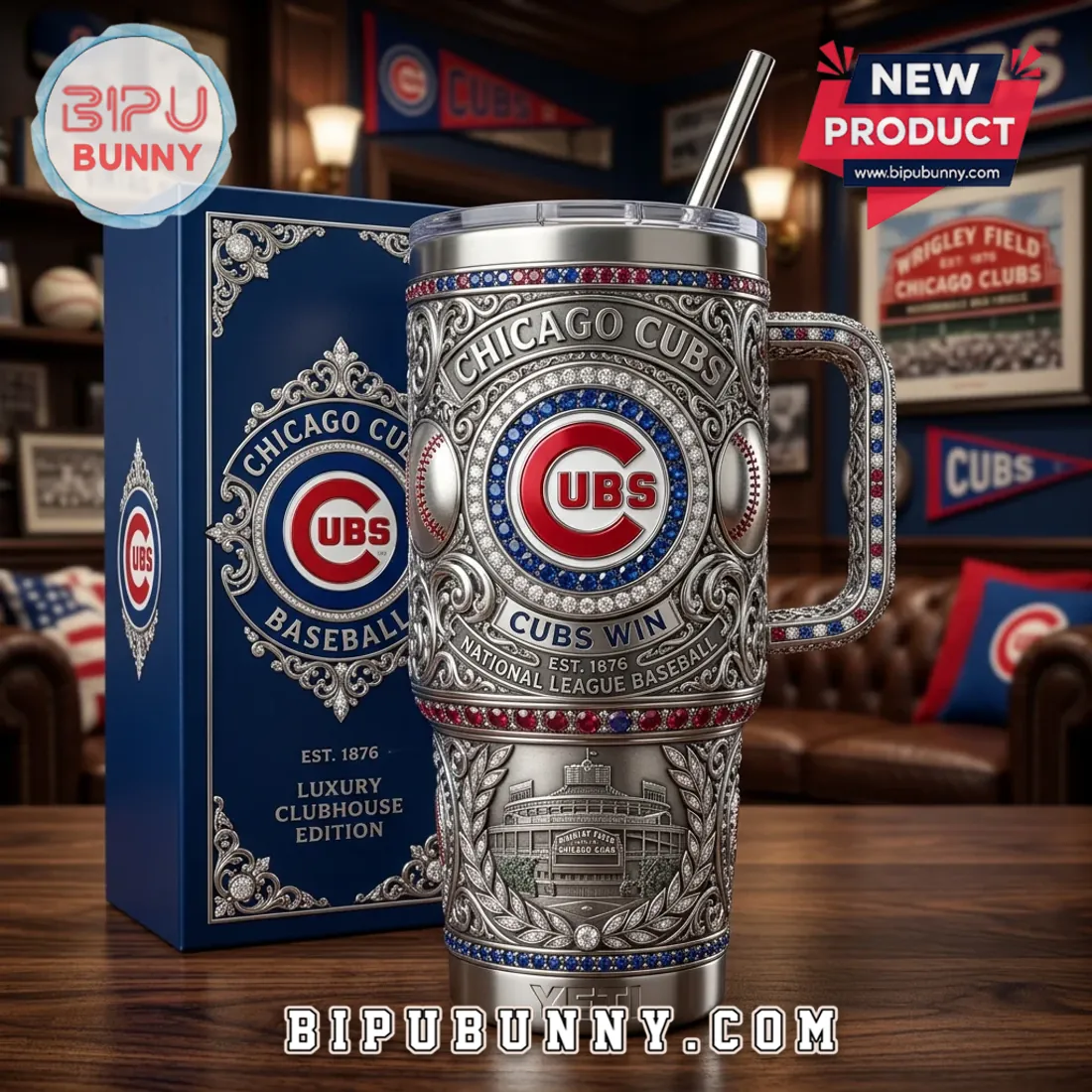 Chicago Cubs 40oz Embossed Stainless Steel Tumbler with Handle Chicago Cubs 40oz Embossed Stainless Steel Tumbler with Handle