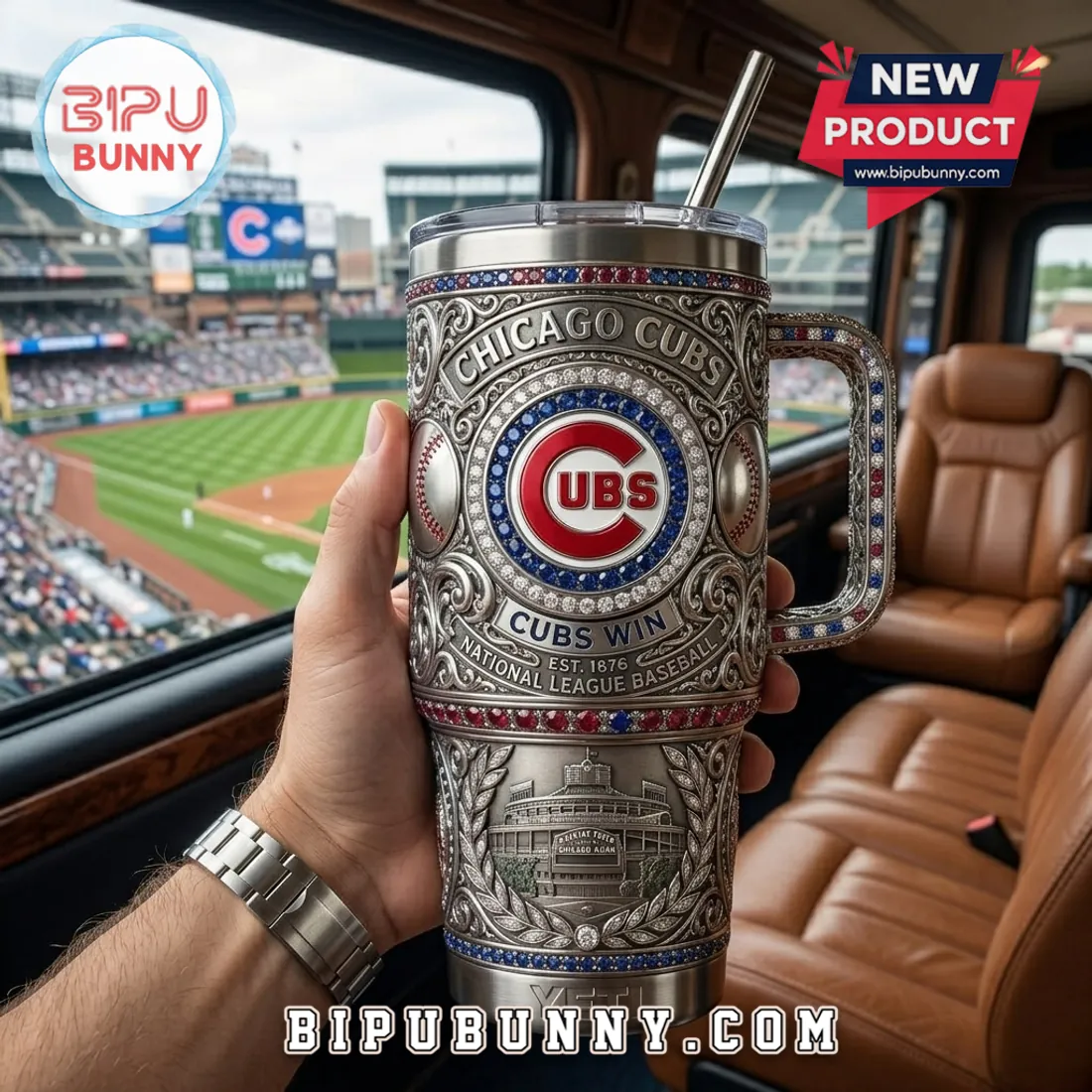 Chicago Cubs 40oz Embossed Stainless Steel Tumbler with Handle Chicago Cubs 40oz Embossed Stainless Steel Tumbler with Handle