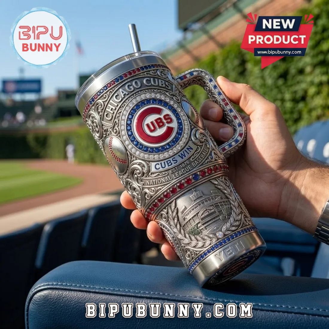 Chicago Cubs 40oz Embossed Stainless Steel Tumbler with Handle Chicago Cubs 40oz Embossed Stainless Steel Tumbler with Handle