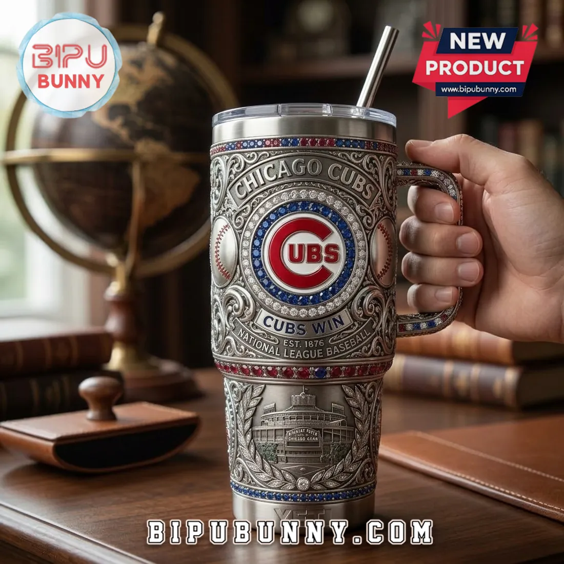 Chicago Cubs 40oz Embossed Stainless Steel Tumbler with Handle Chicago Cubs 40oz Embossed Stainless Steel Tumbler with Handle