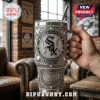Chicago White Sox stainless steel tumbler featuring 3D embossed team logo, baseballs, and Guaranteed Rate Field engraving.!