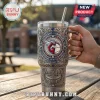 Cleveland Guardians metal tumbler with embossed stadium graphic, baseball logo, and red, white, and blue accents.!