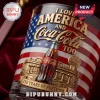 Coca-Cola 250 Years of Freedom embossed glass featuring US flag graphics, patriotic text, and iconic bottle imagery.