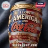 Coca-Cola 250th Anniversary Commemorative Beer Glass with red, white, and blue American flag pattern and gold firework art.