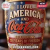 Coca-Cola 250th Anniversary Commemorative Beer Glass with red, white, and blue patriotic fireworks and text design.