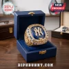 Gold Cody Bellinger All-Star Game MVP ring with blue stone, NY Yankees logo, and number 35 in a blue velvet display box.!