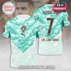 Portugal soccer jersey featuring Cristiano Ronaldo name, number 7, and The Last Dance text on mint green marbled fabric.!