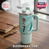 Light blue stainless steel tumbler with straw, Portugal soccer crest, Puma logo, and number 7 on a wooden desk.!