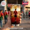 Stainless steel tumbler featuring Cristiano Ronaldo in a Portugal jersey walking toward a gold trophy on a red carpet.!