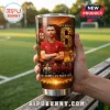 Stainless steel tumbler featuring Cristiano Ronaldo, Portugal crest, and text about six world cups on a stadium background.!