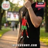 Black cotton t-shirt featuring a screen print of Cristiano Ronaldo in a Portugal kit reaching upward with one hand.!