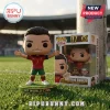 Cristiano Ronaldo Funko Pop vinyl figure in Portugal kit on a Six World Cups base next to its branded display box.!