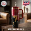 Stanley tumbler in red and black featuring Cristiano Ronaldo, number 7, Portugal crest, and a miniature soccer ball topper.!