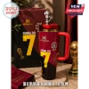 Maroon and black Cristiano Ronaldo Stanley tumbler with number 7, Portugal emblem, and a soccer ball straw topper.!
