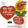 Crocheted sunflower in white pot holding a red heart sign with text Never Forget The Difference You Make.!