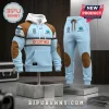 Cronulla Sharks 2026 Blue Brown Hoodie Jogger Sports Set with white hood, brown patches, and team branding on light blue.