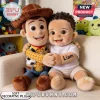 Custom Liam Woody Cowboy Shaped Plush Pillow featuring a Toy Story Woody doll hugging a plush baby doll named Liam.
