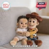 Custom Liam Woody Cowboy shaped plush pillow featuring a curly-haired boy named Liam hugging a Woody plush doll.