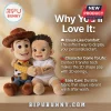 Custom Liam Woody Cowboy Shaped Plush Pillow featuring a cartoon sheriff doll sitting next to a custom baby doll named Liam.