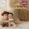 Custom Liam Woody Cowboy Shaped Plush Pillow featuring a baby plush sitting next to a Woody character doll.