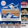 Customized Los Angeles Dodgers low-top sneakers in white and royal blue with team logo and customizable name placement.!