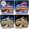 Custom MLB team logo sneakers in Texas Rangers, Blue Jays, Brewers, and Pirates colorways with white, blue, and black leather.!