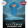DC Comics Superman Blue Compression T-Shirt featuring the iconic yellow and red chest shield on a light blue fabric base.