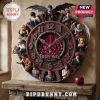 Death Note character resin wall clock featuring Ryuk, Light Yagami, and L with red crystal accents on a rustic mantelpiece.!