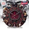 Death Note themed wall clock with Ryuk, Light, L, and Misa figures on a dark red textured dial with crystal accents.!