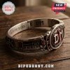 Depeche Mode Enjoy the Silence stainless steel bracelet featuring a synth keyboard design, red roses, and logo on wood.