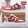 Diogo Jota custom Nike Air Force 1 sneakers with red accents, player portrait, signature, and You'll Never Walk Alone text.!