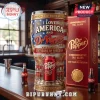 Dr Pepper 250 Years of Freedom beer glass featuring patriotic red, white, and blue graphics with fireworks and logo text.