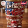Dr Pepper 250 Years of Freedom beer glass featuring patriotic red, white, and blue graphics with gold firework designs.