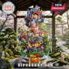 Dragon Ball 40th anniversary bust featuring Goku surrounded by various anime characters on a pedestal in a Japanese garden.!