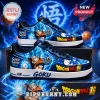 Dragon Ball Super sneakers featuring Goku in Super Saiyan Blue form on blue leather with orange accents and kanji logos.!