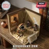 Dune Arrakis diorama built with tan plastic bricks featuring a sand worm, two stillsuit minifigures, and thematic signage.!