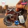 Dune sandworm keychain with blue spice eye charm and 60th anniversary tag engraved with Fear is the mind-killer text.!