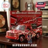 Van Halen brick-built truck with red, white, and black stripes, Eddie Van Halen minifigure, and 5150 amplifier stack.!