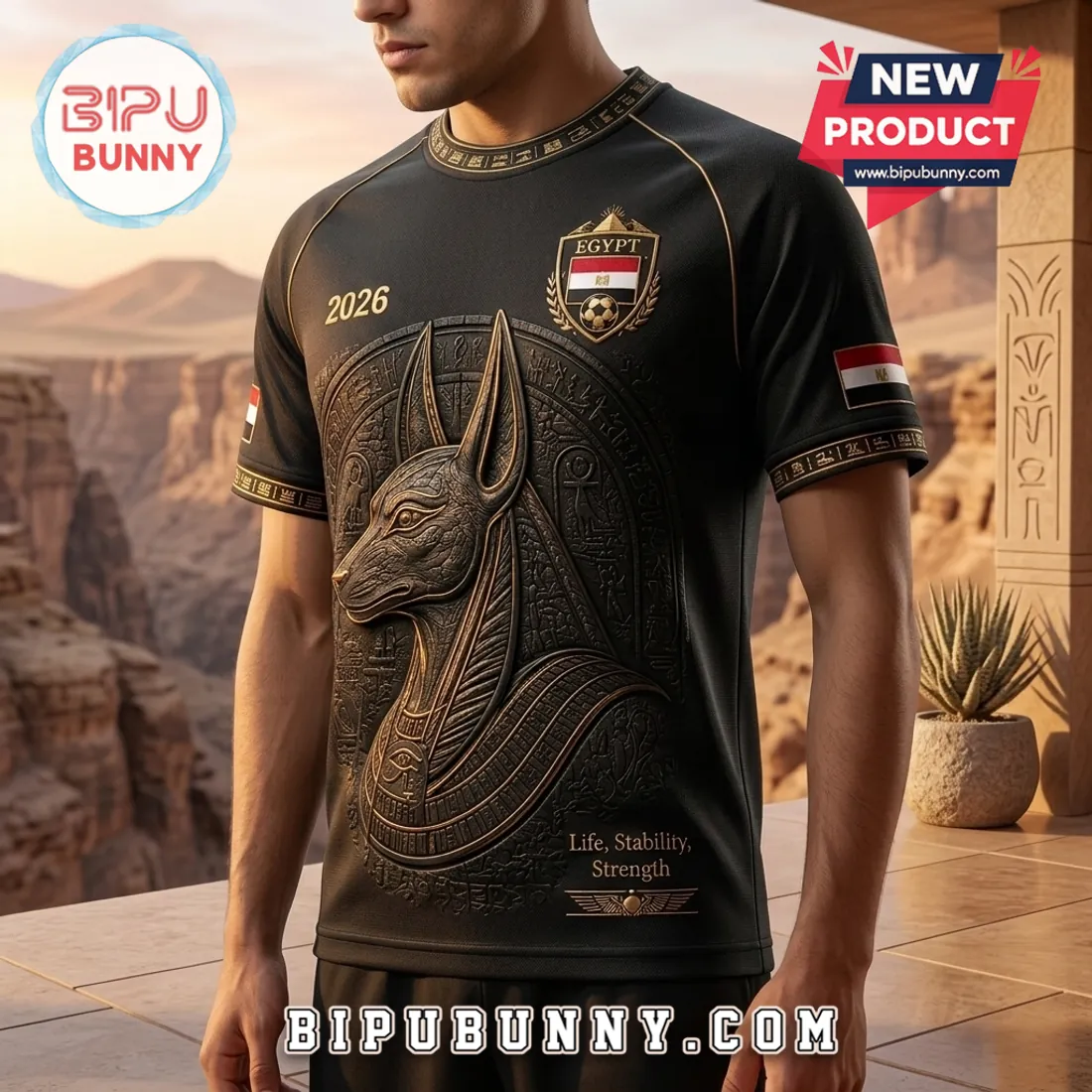 Egypt 2026 Anubis Emblem Football T-Shirt Egypt 2026 Anubis Emblem Football T-Shirt
