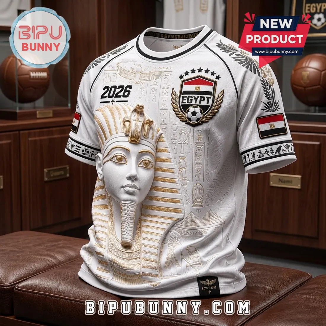 Egypt National Team 2026 Embossed Pharaoh White T-Shirt Egypt National Team 2026 Embossed Pharaoh White T-Shirt
