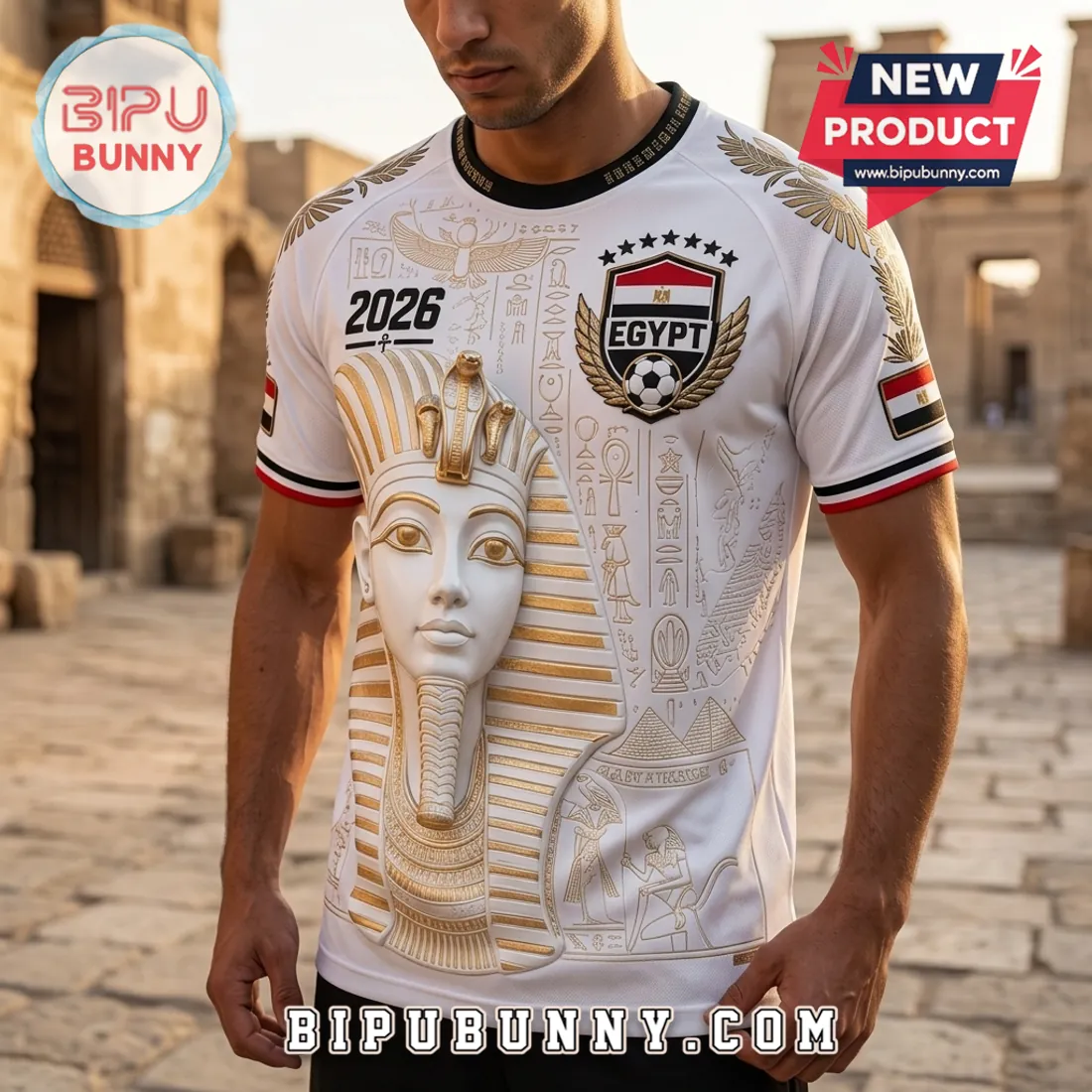Egypt National Team 2026 Embossed Pharaoh White T-Shirt Egypt National Team 2026 Embossed Pharaoh White T-Shirt