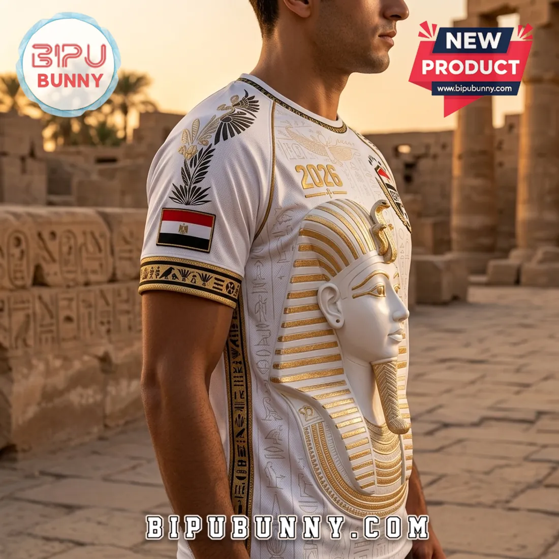 Egypt National Team 2026 Embossed Pharaoh White T-Shirt Egypt National Team 2026 Embossed Pharaoh White T-Shirt