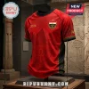 Red soccer jersey featuring Egyptian pyramid graphics, an ankh symbol, the number 2026, and an Egyptian national football crest.!