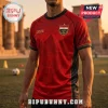 Red Egypt soccer jersey with black trim, pyramid graphics, Ankh symbol, 2026 text, and Egyptian flag shield crest.!