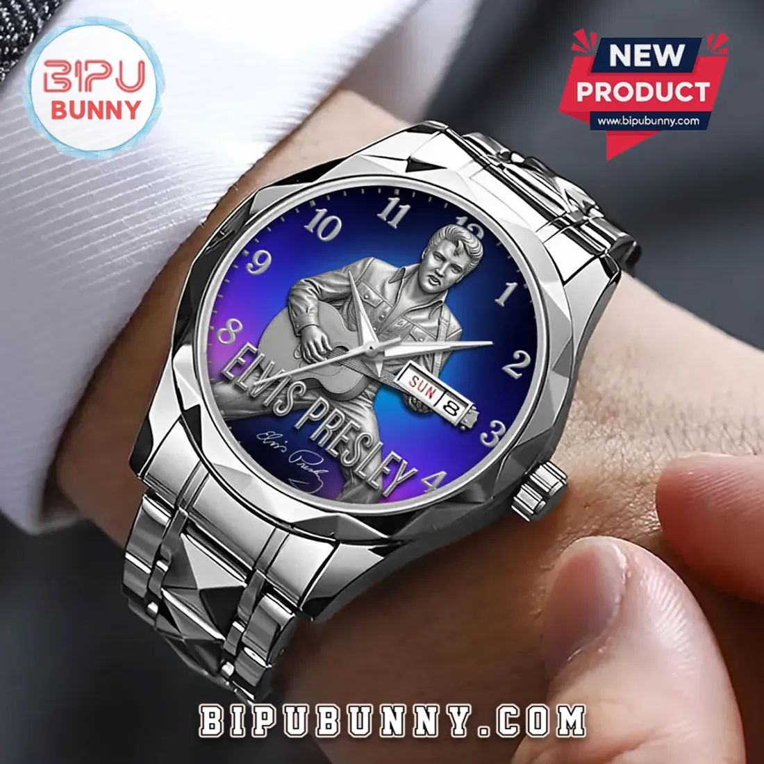 Elvis Presley Blue Gradient Dial Silver Tone Quartz Watch Elvis Presley Blue Gradient Dial Silver Tone Quartz Watch