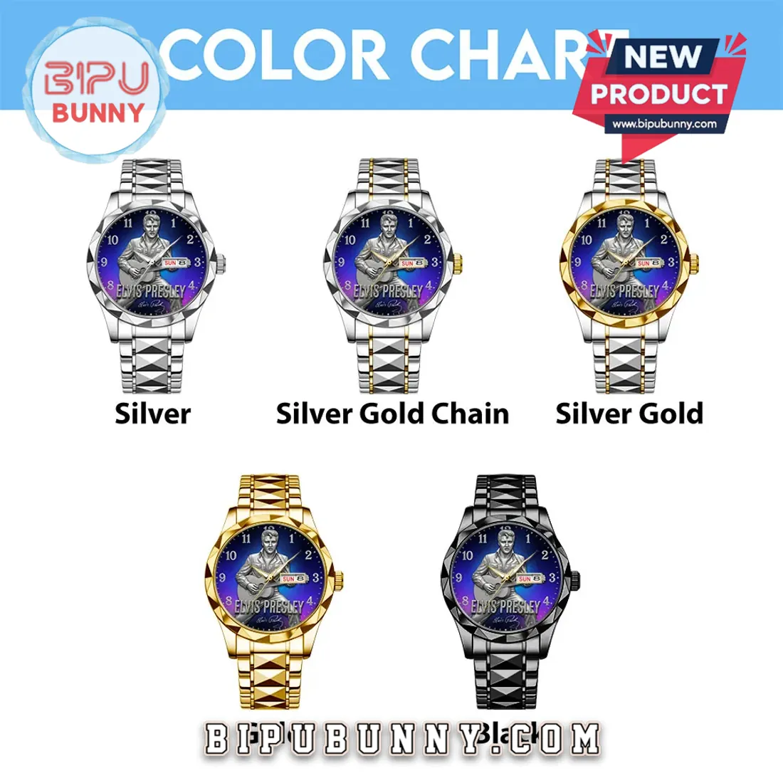 Elvis Presley Blue Gradient Dial Silver Tone Quartz Watch Elvis Presley Blue Gradient Dial Silver Tone Quartz Watch