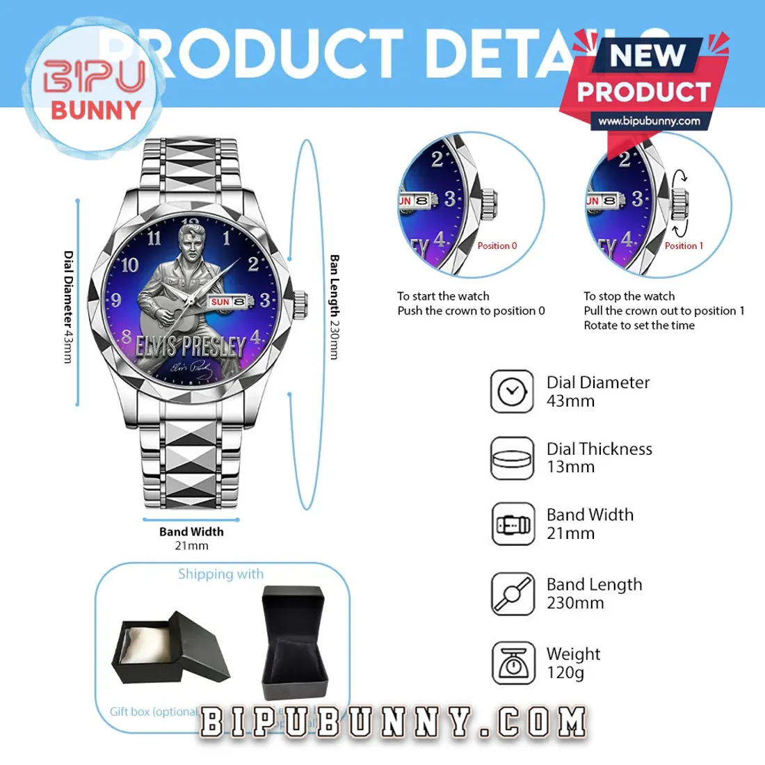 Elvis Presley Blue Gradient Dial Silver Tone Quartz Watch Elvis Presley Blue Gradient Dial Silver Tone Quartz Watch