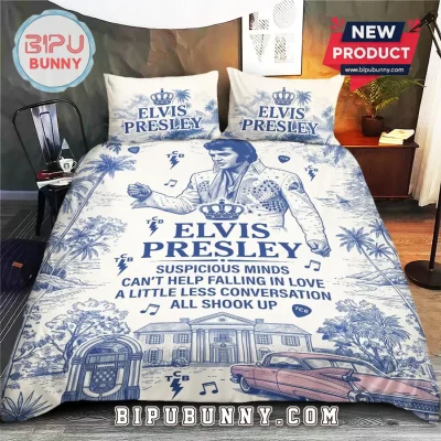 Elvis Presley Blue Toile Duvet Bedding Set