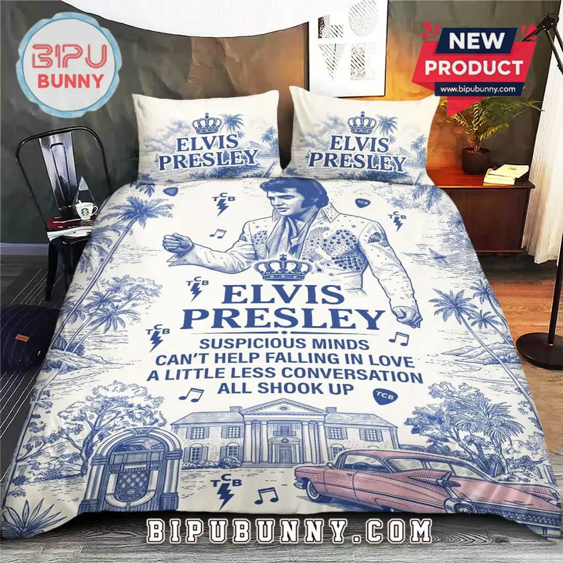 Elvis Presley Blue Toile Duvet Bedding Set Elvis Presley Blue Toile Duvet Bedding Set